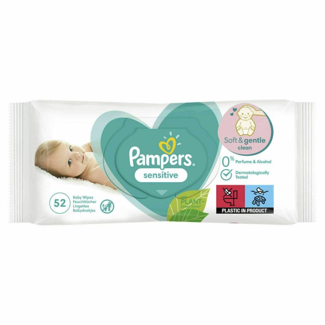 Pampers Baby Wipes Sensitive Μωρομάντηλα, 52 Τεμάχια