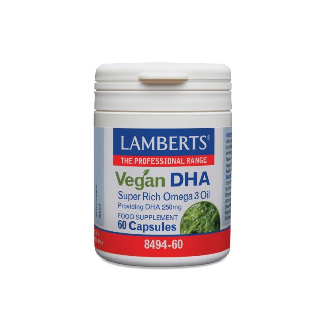 Lamberts Vegan DHA Super Rich Omega 3 Oil Συμπλήρωμα Διατροφής Για Τη Φυσιολογική Λειτουργία του Εγκεφάλου, 60 Κάψουλες