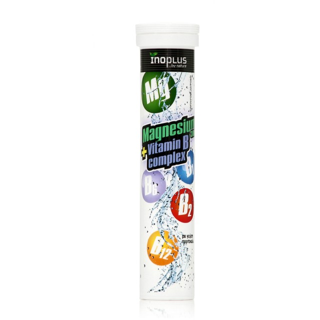 Inoplus Magnesium 300mg + Vitamin B-Complex Συμπλήρωμα διατροφής με Μαγνήσιο και βιταμίνες Συμπλέγματος B, 20 αναβράζοντα Δισκία
