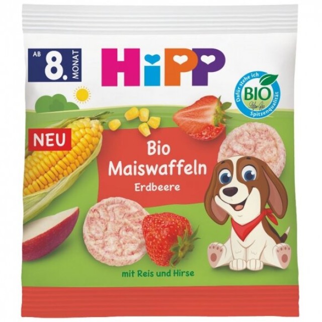 HiPP Organic Corn Waffles Strawberry Παιδικό Γκοφρετάκι Καλαμποκιού...