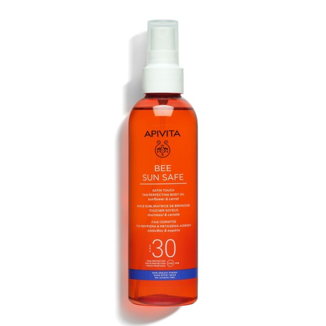 Apivita Bee Sun Safe Tan Perfecting Body Oil Λάδι Σώματος Για Μαύρισμα Και Μεταξένια Αίσθηση Με Ηλίανθο και Καρότο SPF30, 200ml