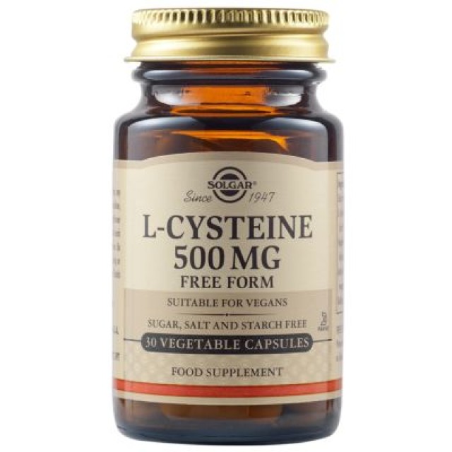 Solgar L-Cysteine 500mg Συμπλήρωμα Διατροφής L-Κυστεϊνη, 30 Φυτικές Κάψουλες