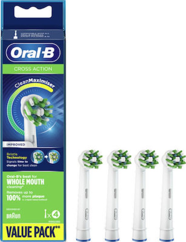 Oral-B Cross Action CleanMaximiser Value Pack Ανταλλακτικές Κεφαλές για Ηλεκτρική Οδοντόβουρτσα, 4 Τεμάχια