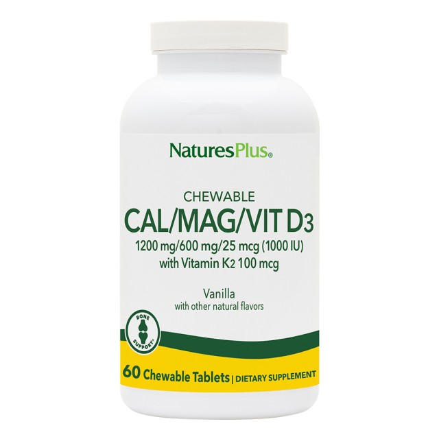 Natures Plus Cal/Mag/Vit D3 with Vitamin K2 Με Γεύση Βανίλια, 60 Μασώμενες Ταμπλέτες
