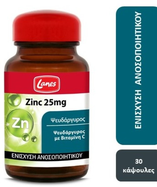 Lanes Zinc 25mg Ψευδάργυρος με Βιταμίνη C Συμπλήρωμα Διατροφής για την Ενίσχυση του Ανοσοποιητικού, 30 Kάψουλες