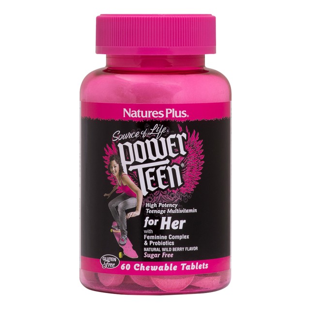 Natures Plus Power Teen for Her Πολυβιταμίνη για Κορίτσια, 60 Mασώμενες Tαμπλέτες