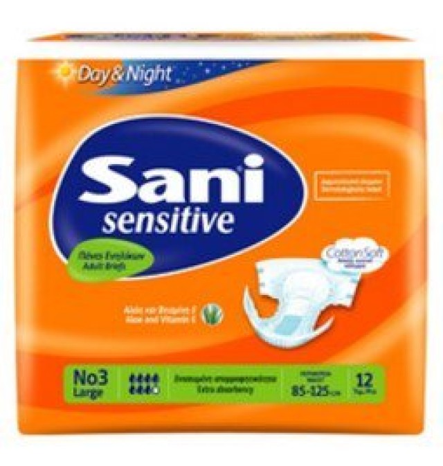 Sani Sensitive Day & Night Μέγεθος Large No3 Πάνες Ακράτειας Ενηλίκων, 12 Τεμάχια