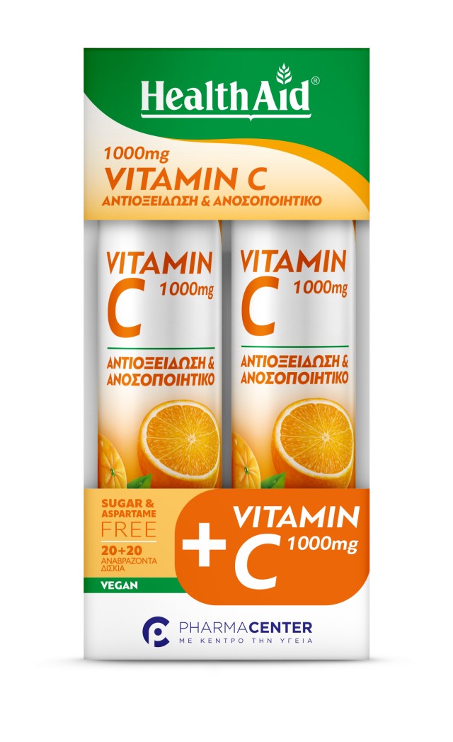 Health Aid Promo Vitamin C1000mg Αναβράζοντα Δισκία Πορτοκάλι + Vitamin C1000mg Αναβράζοντα Δισκία Πορτοκάλι 20+20tabs