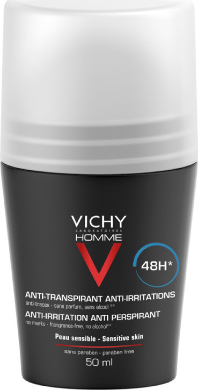 Vichy Homme Deodorant For Sensitive Skin Αποσμητικό Roll-on 48ωρης Προστασίας, 50ml