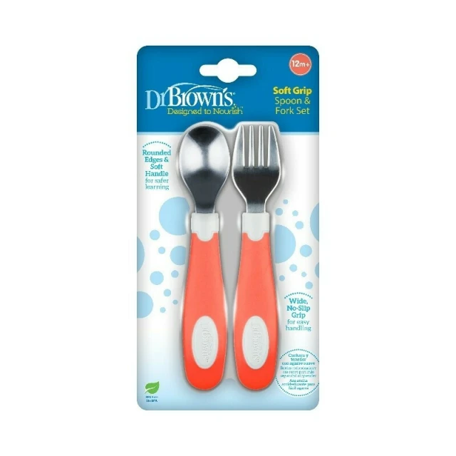 Dr. Browns Baby Set with Metal Fork Coral for 12+ months ...