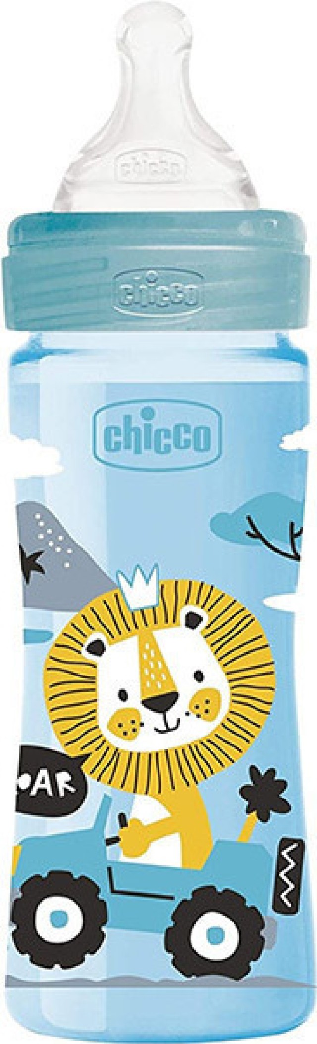 Chicco Πλαστικό Μπιμπερό Well Being Κατά των Κολικών με Θηλή Σιλικόνης για 2+ μηνών Light Blue Lion 250ml