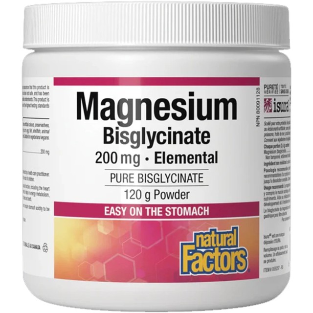 Natural Factors Magnesium Bisglycinate Pure 200mg Συμπλήρωμα Διατρο...