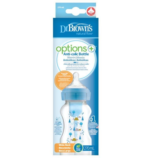 Dr. Browns Options+ Anti Colic Bottle Πλαστικό Μπιμπερό με Φαρδύ Λαιμό & Θηλή Σιλικόνης 0m+, 270ml