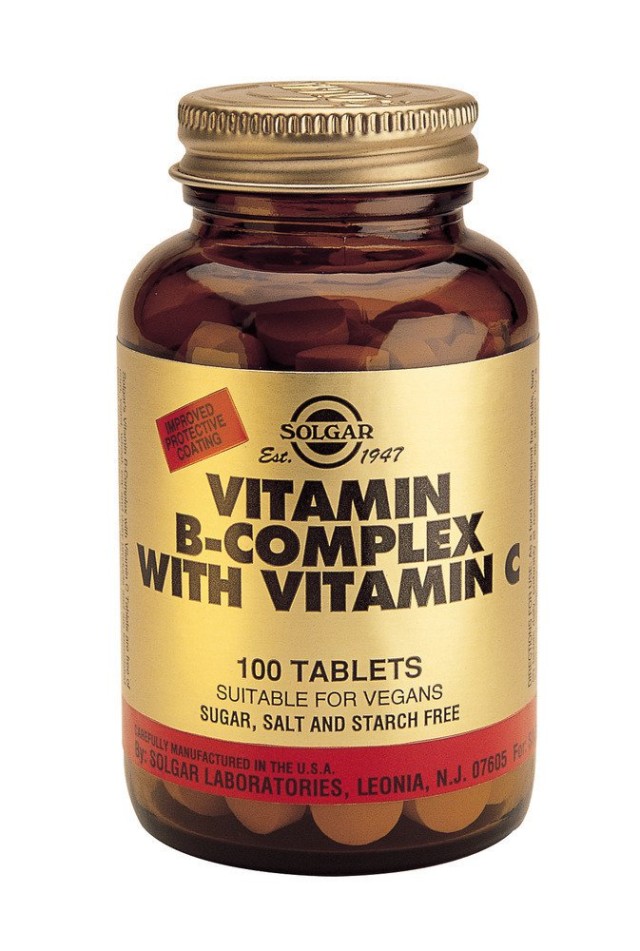 Solgar Vitamin B-Complex with Vitamin C Συμπλήρωμα Διατροφής με Σύμπλεγμα Βιταμίνης B Και C, 100 Ταμπλέτες