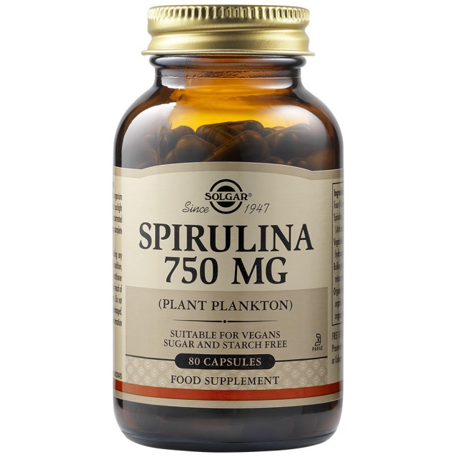 Solgar Spirulina Σπιρουλίνα 750mg, 80 Φυτικές Κάψουλες