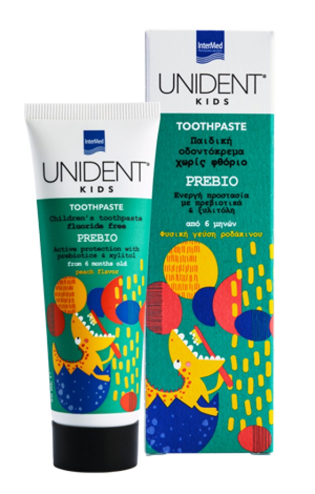 Unident Κids Prebio Toothpaste Μη φθοριούχος οδοντόκρεμα με πρεβιοτικά για τη φροντίδα των πρώτων βρεφικών δοντιών, 50ml