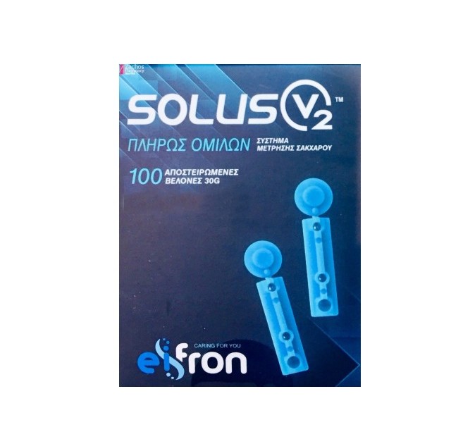 Solus V2 Lancets Αποστειρωμένες Βελόνες 30G για Μέτρηση Σακχάρου, 100 τμχ