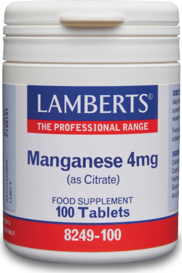 Lamberts Manganese 4mg Αs Citrate Συμπλήρωμα Μαγγανίου, 100 Ταμπλέτες