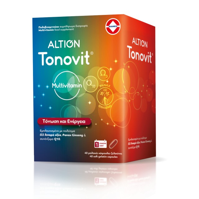 Altion Tonovit Συμπλήρωμα Διατροφής Πολυβιταμίνη Με Ωμέγα 3, Q10 Και Ginseng, 40 Μαλακές Κάψουλες