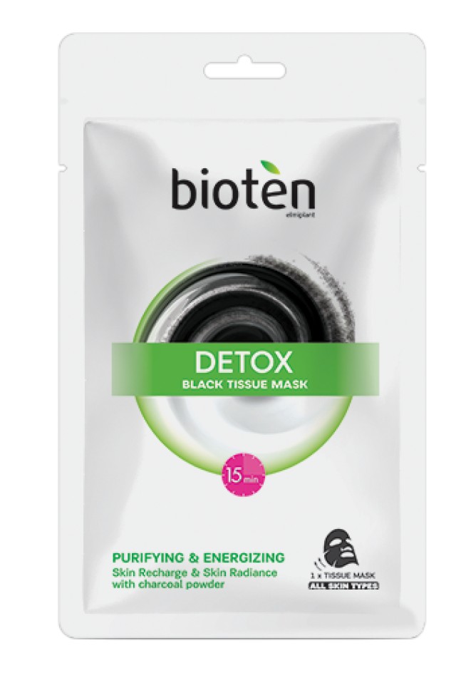 Bioten Detox Black Tissue Mask Μαύρη Υφασμάτινη Μάσκα Αποτοξίνωσης, 20ml