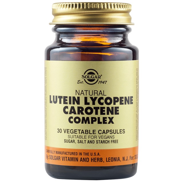 Solgar Lutein Lycopene Carotene Complex Συνδυασμός Λουτεΐνης, Καροτίνης & Λυκοπένιου, 30 Φυτικές Κάψουλες