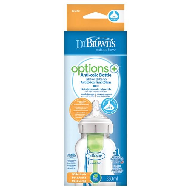 Dr Browns WB11600 Μπιμπερό Πλαστικό Options Κατά Των Κολικών 330ml 1 Τεμάχιο