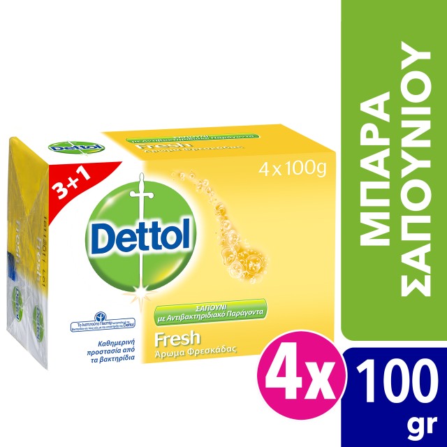 Dettol Soap Fresh Σαπούνι Άρωμα Φρεσκάδας 4x100gr 3+1 ΔΩΡΟ