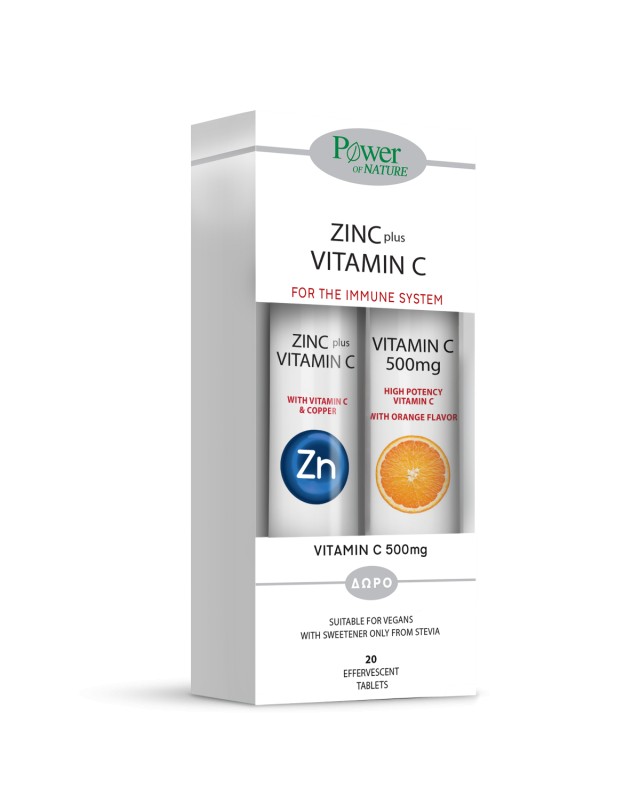 Power Of Nature Promo Zinc+ Vitamin C Με Στέβια 20 Αναβράζοντα Δισκία - ΔΩΡΟ Vitamin C 500mg, 20 Αναβράζοντα Δισκία
