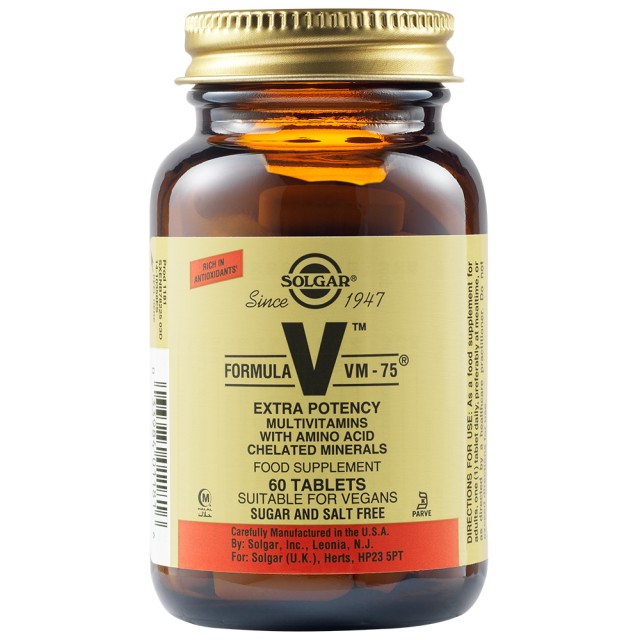 Solgar VM 75 Πολυβιταμίνη Υψηλής Ισχύος Ιδανική για Καταπολέμηση της Σωματικής & Πνευματικής Κόπωσης, 60 Ταμπλέτες