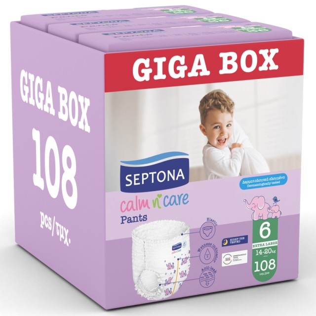 Septona Giga Box Calm N Care Πάνες-Βρακάκια Extra Large No 6 (14-20kg), 108τμχ