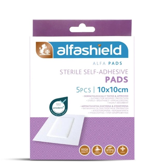 Alfashield Alfa Pads Αποστειρωμένες Αυτοκόλλητες Γάζες 10x10cm, 5τμχ