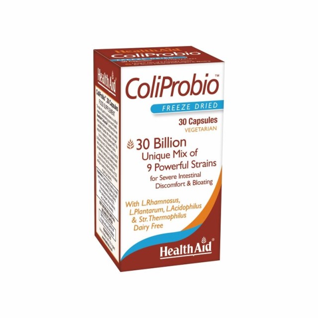 Health Aid Coliprobio Συμπλήρωμα Διατροφής Προβιοτικών Για Γαστρεντερικό - Πεπτικό Σύστημα Με Πρεβιοτικά, 30 Φυτικές Κάψουλες
