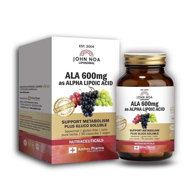 John Noa ALA 600mg as Alpha Lipoic Acid Λιποσωμιακό Συμπλήρωμα Διατροφής Με Α-Λιποϊκό Οξύ, 60 Κάψουλες