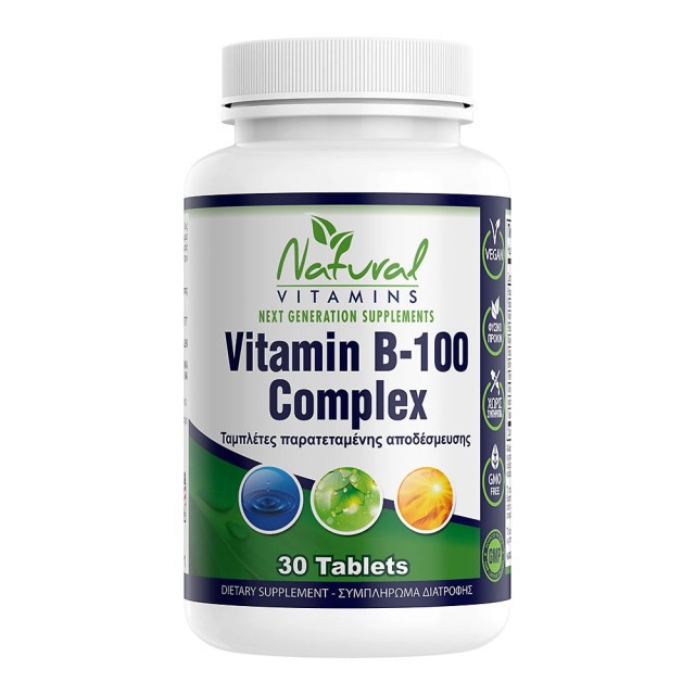 Natural Vitamins B-100 Complex Συμπλήρωμα Διατροφής με Βιταμίνες του Συμπλέγματος Β, 30tabs