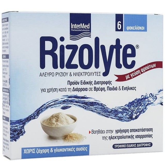 Intermed Rizolyte Ηλεκτρολύτες για την Πρόληψη και την Αποκατάσταση της Αφυδάτωσης του Οργανισμού, 6 Φακελάκια