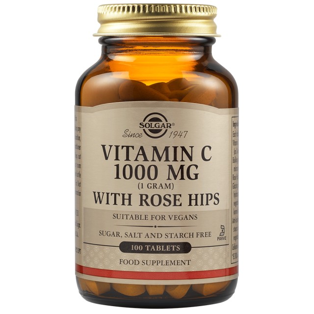 Solgar Vitamin C With Rose Hips 1000mg Συμπλήρωμα Διατροφής Με Βιταμίνη C, 100 Ταμπλέτες
