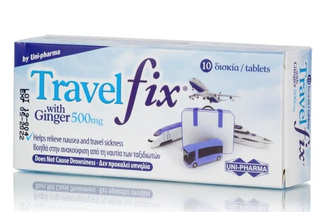 Uni-Pharma Travel Fix με Ginger Συμπλήρωμα Διατροφής για τη Ναυτία 500mg, 10 Ταμπλέτες
