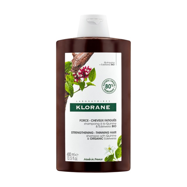 Klorane Quinine Σαμπουάν Κατά Της Τριχόπτωσης Με Κινίνη & Εντελβάις Για Τόνωση και Ενδυνάμωση Των Μαλλιών, 400ml
