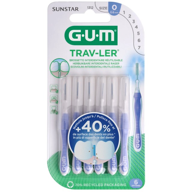 Gum Trav-Ler Cylindrical 0.6mm Μεσοδόντια Βουρτσάκια, 6τμχ