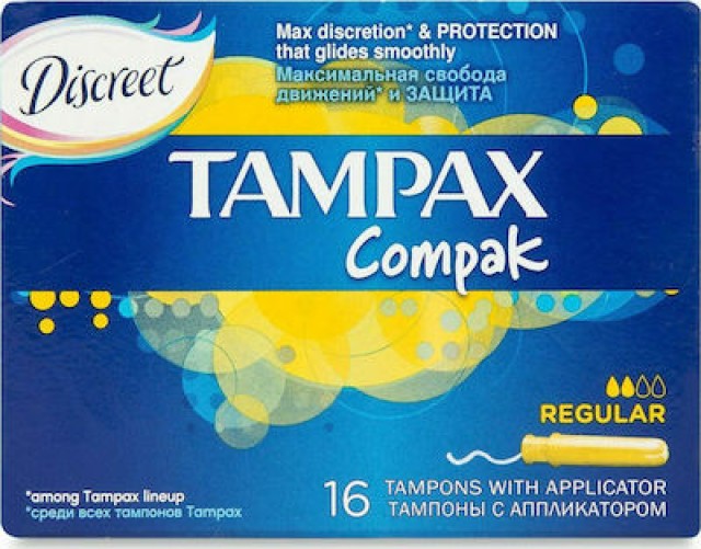Tampax Compak Discreet Regular Tampons with Applicator για Κανονική Ροή 16τμχτ