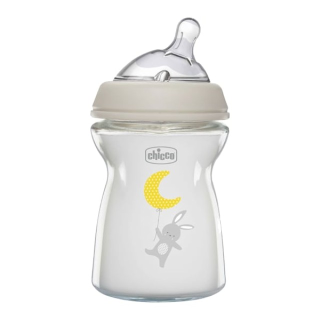 Chicco Natural Feeling  Μπιμπερό Γυάλινο με Θηλή Σιλικόνης 0m+, 250ml