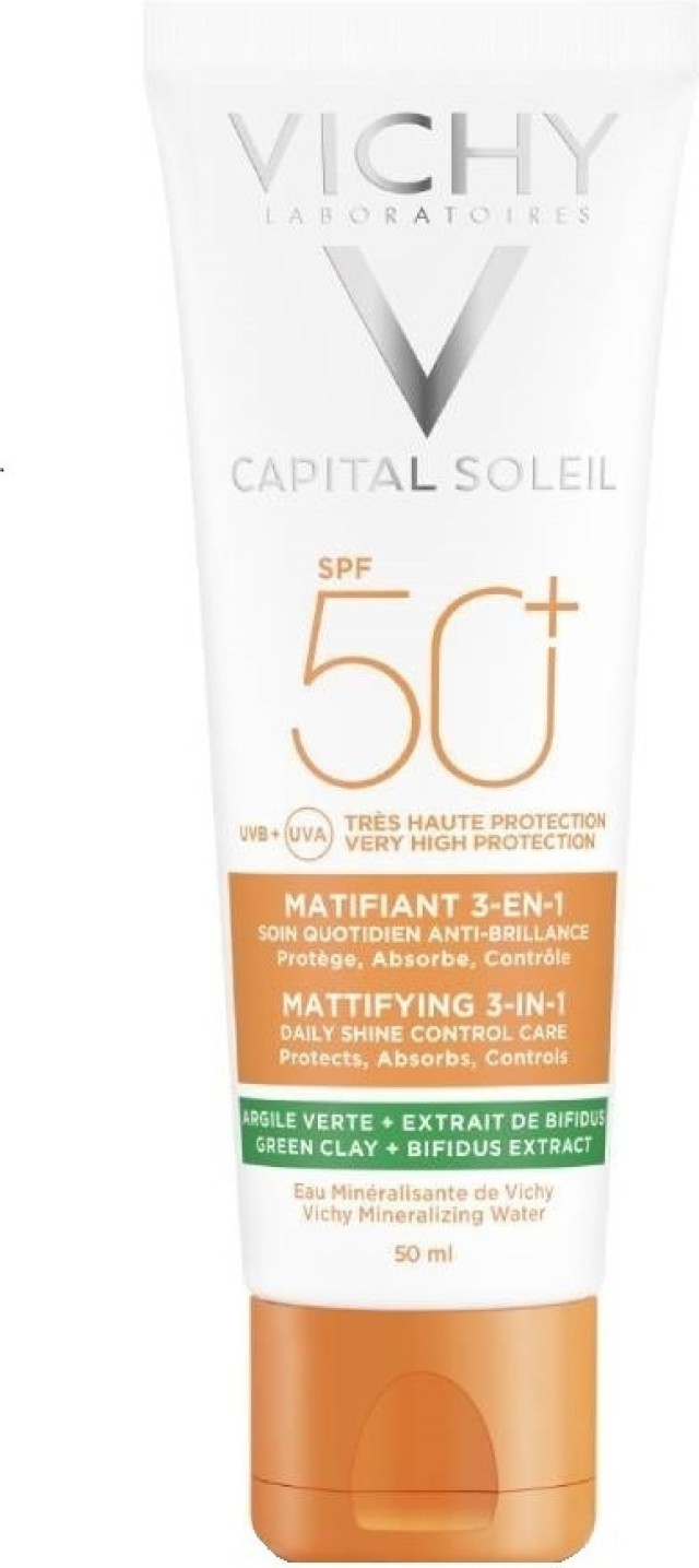 Vichy Capital Soleil Mattifying SPF50+ Αντηλιακή Κρέμα Προσώπου Κατά Της Λιπαρότητας 3-σε-1, 50ml
