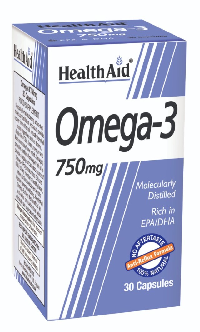 Health Aid Omega 3 750mg Συμπλήρωμα Διατροφής με Ω3 Λιπαρά Οξέα για Υγιές Καρδιακό & Κυκλοφορικό Σύστημα, 30 Κάψουλες