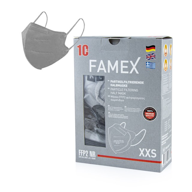 Famex Μάσκα Προστασίας FFP2 NR για Παιδιά σε Γκρι χρώμα 10 Τεμάχια