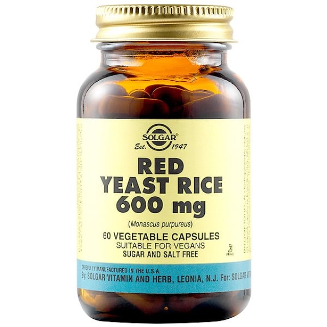 Solgar Red Yeast Rice 600mg Για τη Διατήρηση της Φυσιολογικής Χοληστερόλης, 60 Φυτικές Κάψουλες