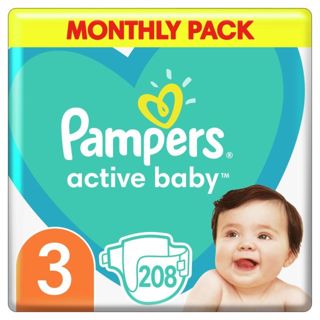 Pampers Active Baby Μέγεθος 3 [6-10 kg] Monthly Pack, 208 Πάνες