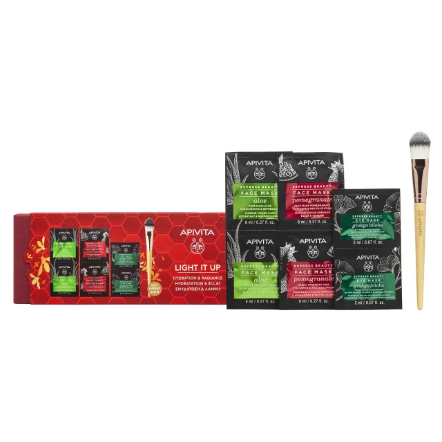 Apivita Promo Light It Up Express Masks Αλόη & Ρόδι & Ginkgo Biloba + Δώρο Πινέλο Εφαρμογής Μάσκας Προσώπου