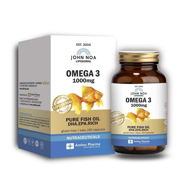 John Noa Omega 3 1000mg Pure Fish Oil DHA & EPA Rich Λιποσωμιακό Συμπλήρωμα Διατροφής Με Ωμέγα 3, 60 κάψουλες
