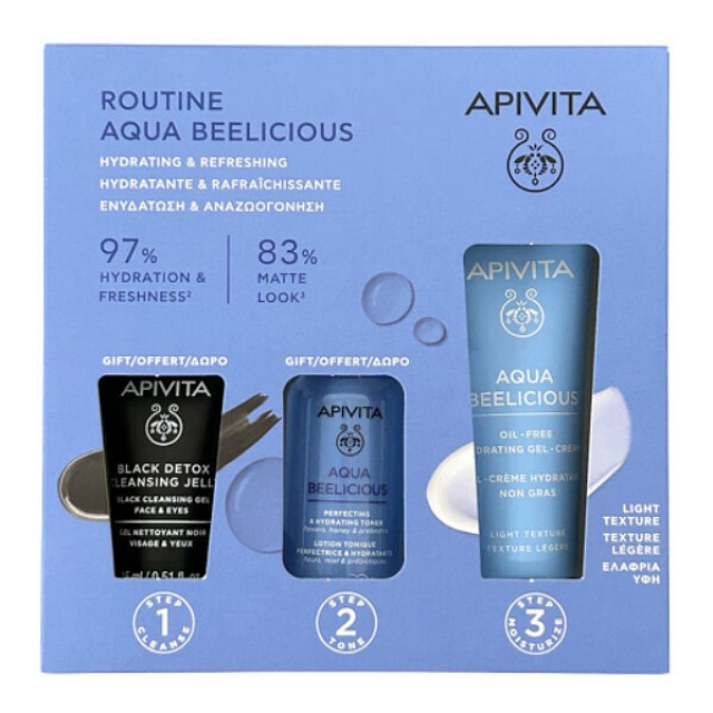 Apivita Promo Αqua Beelicious Oil-Free Hydrating Gel-Cream 40ml + Perfecting Toner 50ml + Black Dettox Cleansing Jelly 15ml