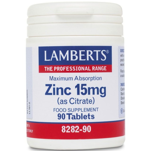 Lamberts Zinc 15mg (Citrate) Συμπλήρωμα Ψευδαργύρου, 90 Ταμπλέτες